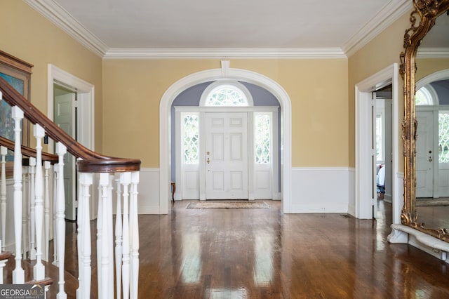 1464 Twin Pines Dr, Macon, GA 31211 - entryway featuring crown molding, wainscoting, and wood finished floors
