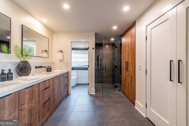 321 Fausetts Lake Rd, Dawsonville, GA 30534 - bathroom with recessed lighting, a freestanding bath, a shower stall, and a sink