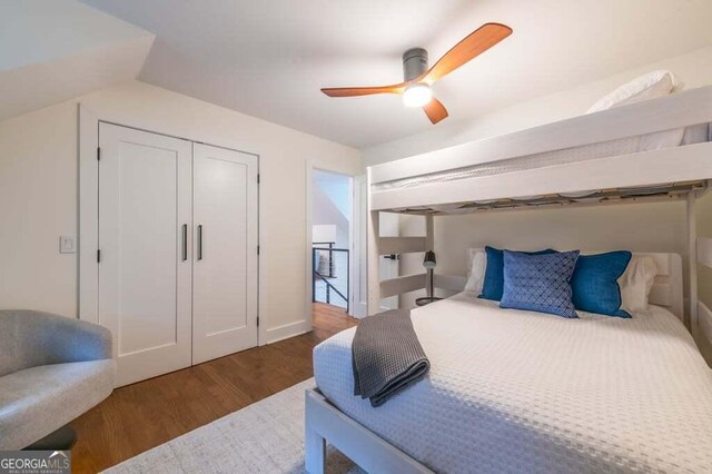 321 Fausetts Lake Rd, Dawsonville, GA 30534 - bedroom featuring a ceiling fan and wood finished floors