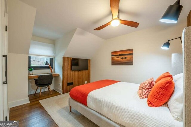 321 Fausetts Lake Rd, Dawsonville, GA 30534 - bedroom featuring baseboards, ceiling fan, wood finished floors, and vaulted ceiling