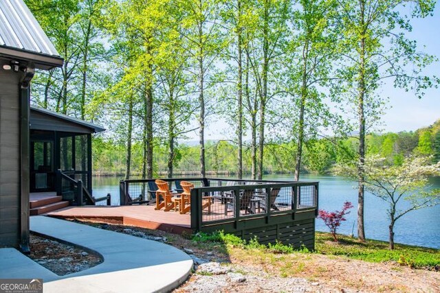 321 Fausetts Lake Rd, Dawsonville, GA 30534 - exterior space with a water view, a sunroom, and a wooded view