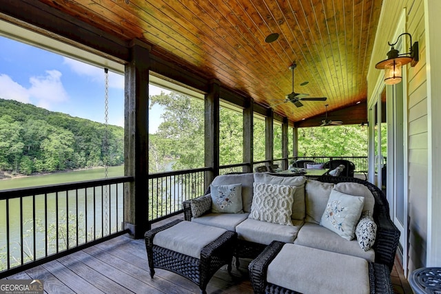 676 N Shore Dr, Cleveland, GA 30528 - sunroom featuring an outdoor hangout area, a ceiling fan, and lofted ceiling