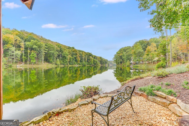 view of water feature featuring a wooded view