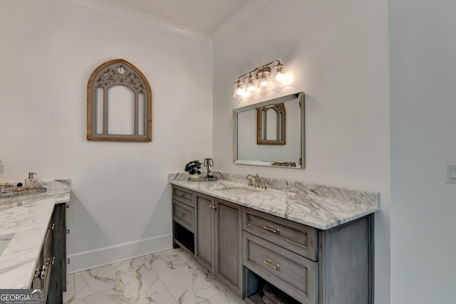 676 N Shore Dr, Cleveland, GA 30528 - bathroom featuring vanity, marble finish floors, and baseboards