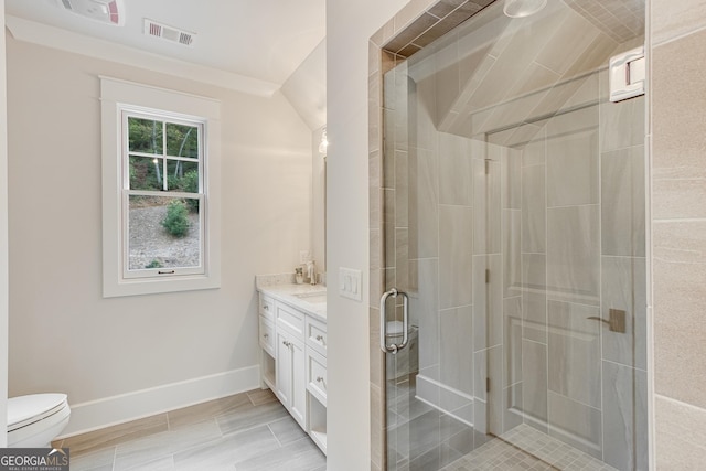676 N Shore Dr, Cleveland, GA 30528 - bathroom featuring toilet, a shower stall, vanity, and baseboards