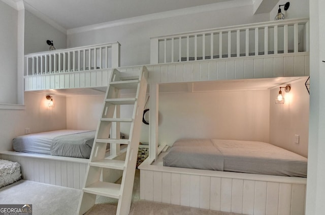 676 N Shore Dr, Cleveland, GA 30528 - bedroom featuring carpet floors and ornamental molding