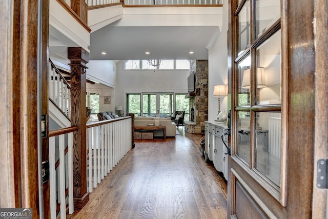 676 N Shore Dr, Cleveland, GA 30528 - foyer entrance with a high ceiling, wood finished floors, and recessed lighting