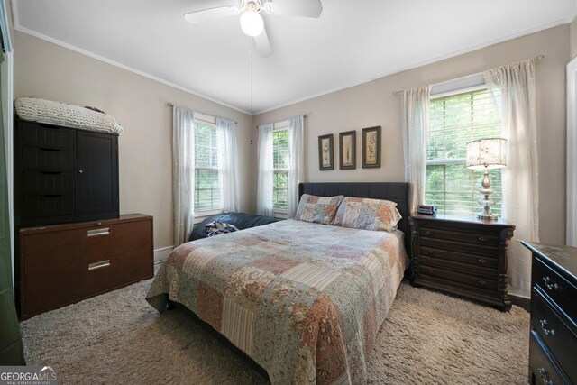 404 E 11th St SE, Rome, GA 30161 - carpeted bedroom featuring ornamental molding and a ceiling fan