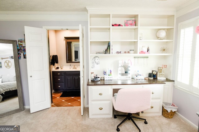 1737 Green Acres Dr, Vidalia, GA 30474 - home office with crown molding, baseboards, plenty of natural light, and light colored carpet