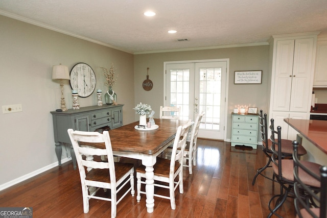 1737 Green Acres Dr, Vidalia, GA 30474 - dining room with crown molding, baseboards, recessed lighting, french doors, and dark wood finished floors