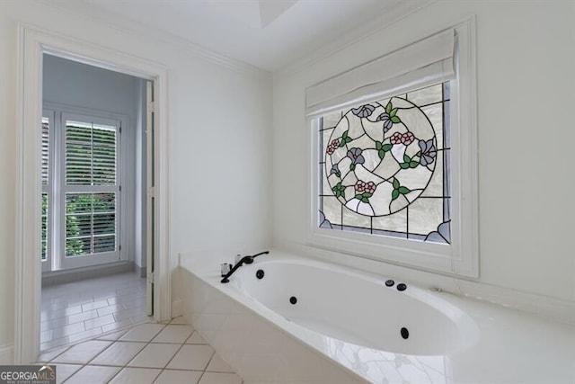 1730 Point Pleasant SE, Smyrna, GA 30080 - bathroom featuring tile patterned floors, ornamental molding, and a garden tub