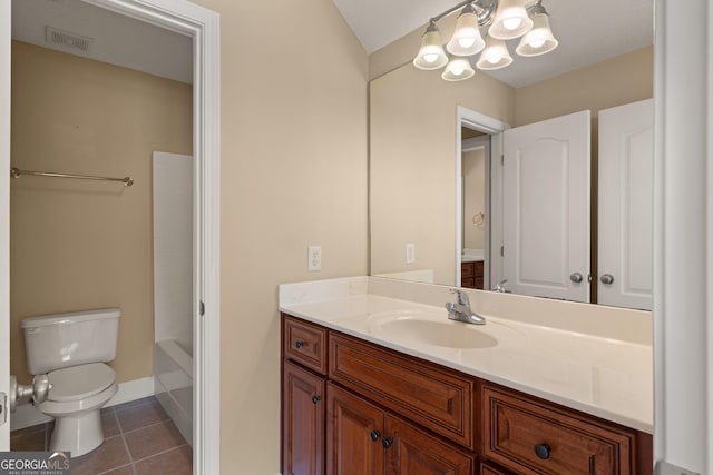 102 Herons Nest Cir, Kingsland, GA 31548 - full bath featuring vanity, toilet, tile patterned floors, a chandelier, and visible vents