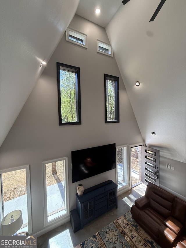 1926 County Rd 621, Woodland, AL 36280 - living area featuring high vaulted ceiling and a wealth of natural light