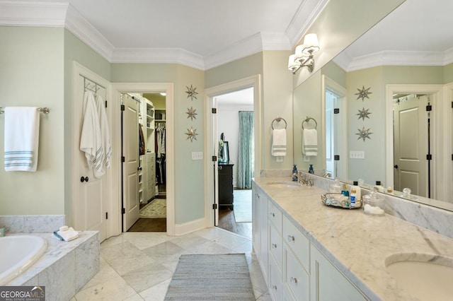 611 Timm Valley Rd NE Unit 2, Atlanta, GA 30305 - full bath featuring double vanity, a walk in closet, ornamental molding, and a sink