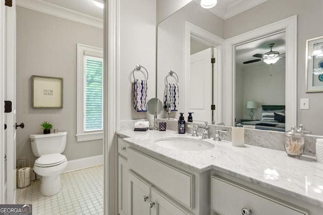 611 Timm Valley Rd NE Unit 2, Atlanta, GA 30305 - bathroom with crown molding, a ceiling fan, a wealth of natural light, and vanity