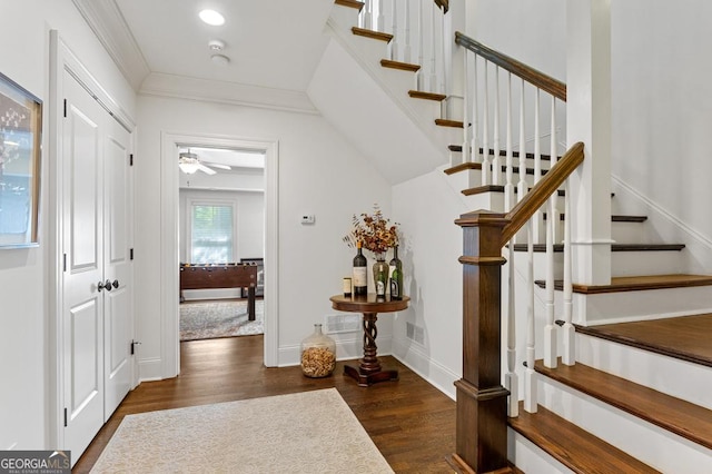 611 Timm Valley Rd NE Unit 2, Atlanta, GA 30305 - entrance foyer with visible vents, ornamental molding, stairs, wood finished floors, and baseboards