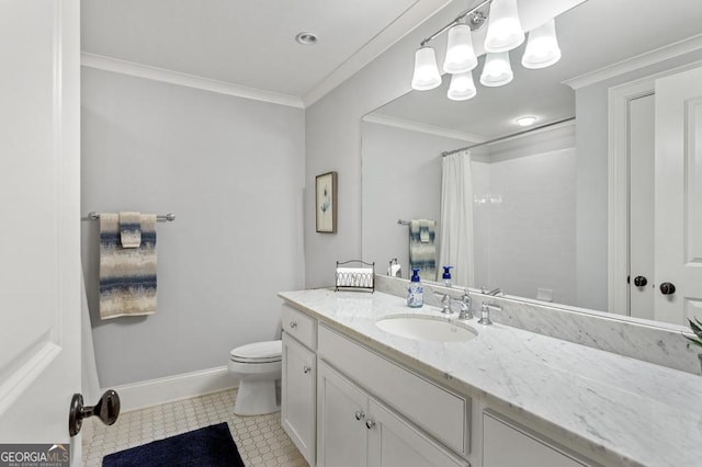 611 Timm Valley Rd NE Unit 2, Atlanta, GA 30305 - full bathroom featuring crown molding, vanity, curtained shower, toilet, and baseboards