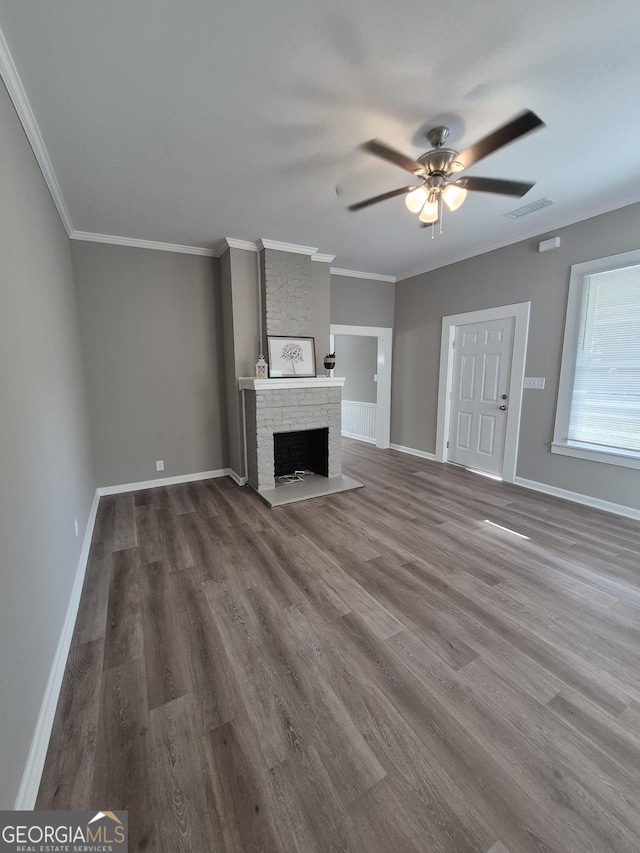 127 S Church St, Bogart, GA 30622 - unfurnished living room featuring baseboards, visible vents, dark wood-style flooring, and a ceiling fan
