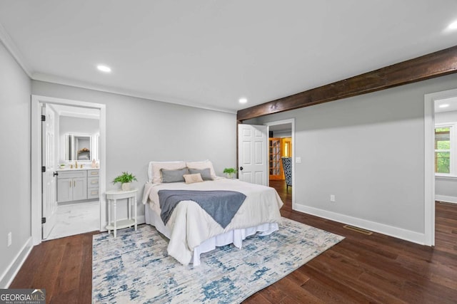 bedroom with recessed lighting, wood finished floors, and visible vents