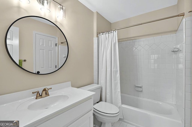 full bath featuring vanity, toilet, and shower / bath combination with curtain
