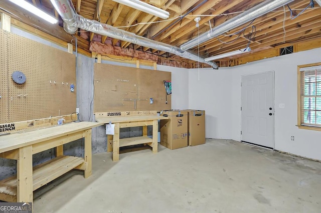 below grade area with a workshop area