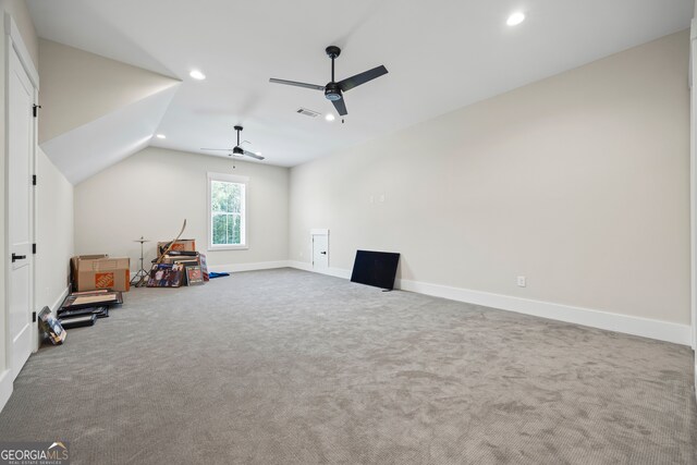 game room featuring carpet, a ceiling fan, recessed lighting, and visible vents