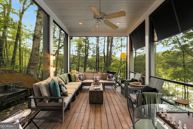 1006 Perrin Cove Rd, Tiger, GA 30576 - sunroom / solarium with outdoor lounge area and a ceiling fan
