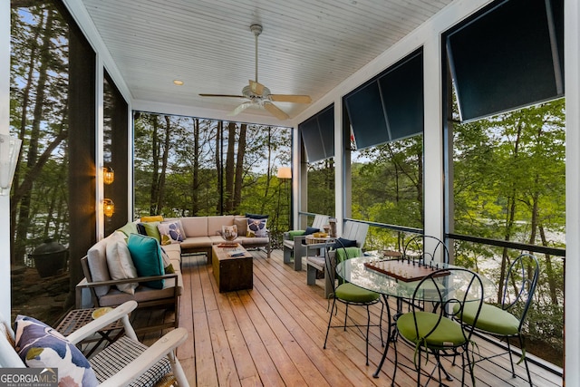 1006 Perrin Cove Rd, Tiger, GA 30576 - sunroom featuring an outdoor living space, a ceiling fan, and healthy amount of natural light