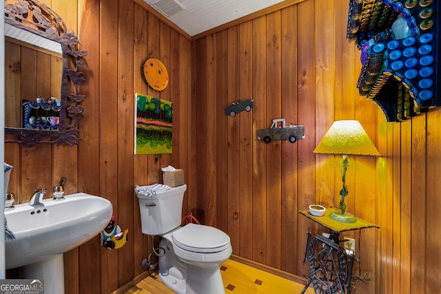 1006 Perrin Cove Rd, Tiger, GA 30576 - half bath featuring wood walls and wood finished floors