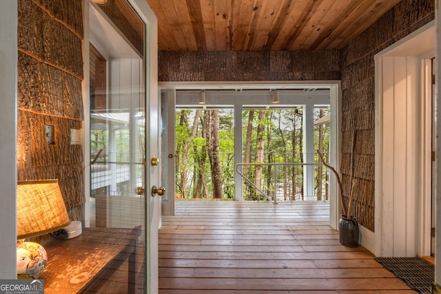 1006 Perrin Cove Rd, Tiger, GA 30576 - doorway featuring wooden ceiling and hardwood / wood-style flooring