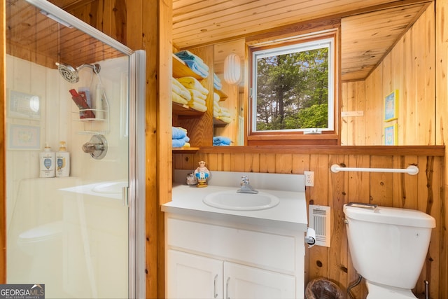 1006 Perrin Cove Rd, Tiger, GA 30576 - full bathroom featuring a shower stall, wooden walls, and vanity