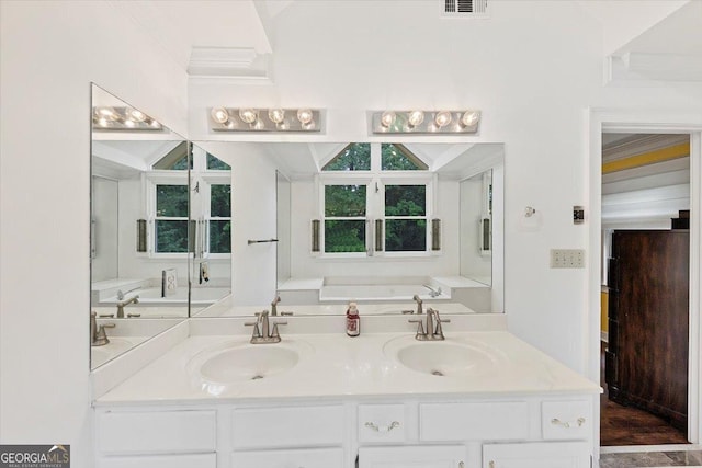 bathroom featuring visible vents, a sink, and a bath