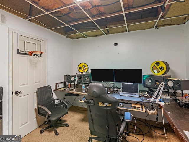office area featuring carpet flooring