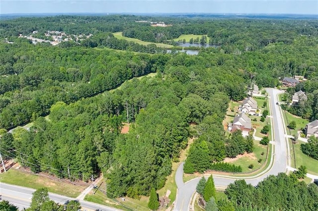 aerial view with a water view and a view of trees