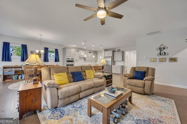 463 Marston Pass, Acworth, GA 30102 - living area featuring visible vents, wood finished floors, baseboards, ceiling fan, and recessed lighting