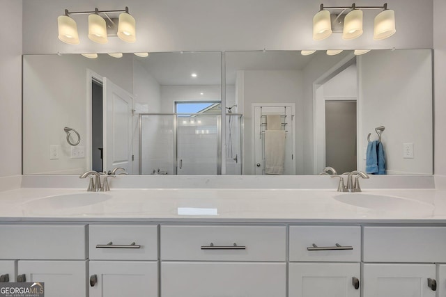 463 Marston Pass, Acworth, GA 30102 - bathroom with double vanity, a shower stall, and a sink