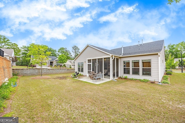 463 Marston Pass, Acworth, GA 30102 - back of property featuring a lawn, fence, a patio, and a sunroom