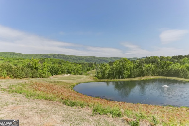 view of community with a forest view and a water view