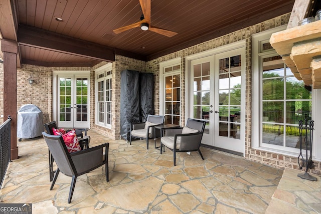 2855 Drayton Hall Dr, Buford, GA 30519 - view of patio featuring area for grilling, french doors, and ceiling fan