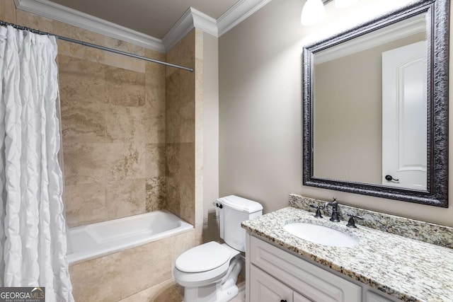 2855 Drayton Hall Dr, Buford, GA 30519 - bathroom with vanity, toilet, crown molding, and tiled shower / bath