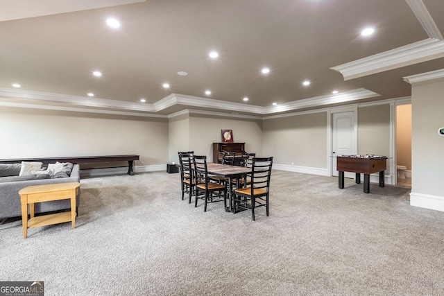 2855 Drayton Hall Dr, Buford, GA 30519 - dining space featuring crown molding, carpet flooring, and baseboards