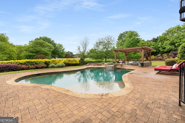 2855 Drayton Hall Dr, Buford, GA 30519 - view of swimming pool featuring an outdoor living space, a patio area, and a pool with connected hot tub