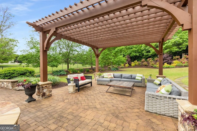 2855 Drayton Hall Dr, Buford, GA 30519 - view of patio featuring fence, a pergola, and an outdoor living space