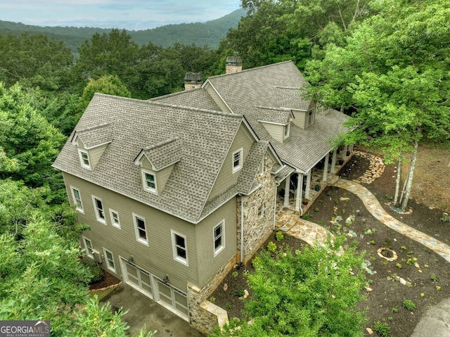 drone / aerial view with a mountain view