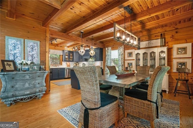 334 Little Pine Mountain Rd, Jasper, GA 30143 - dining area featuring wooden ceiling, wood walls, and a chandelier
