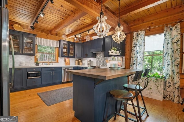 334 Little Pine Mountain Rd, Jasper, GA 30143 - kitchen featuring track lighting, wood counters, a wealth of natural light, and wooden ceiling