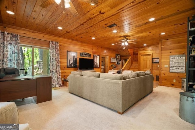 334 Little Pine Mountain Rd, Jasper, GA 30143 - living area with ceiling fan, wooden ceiling, and carpet