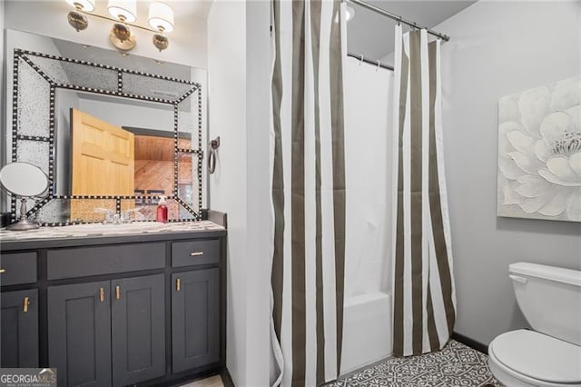 334 Little Pine Mountain Rd, Jasper, GA 30143 - full bathroom with toilet, baseboards, shower / bath combo with shower curtain, and vanity