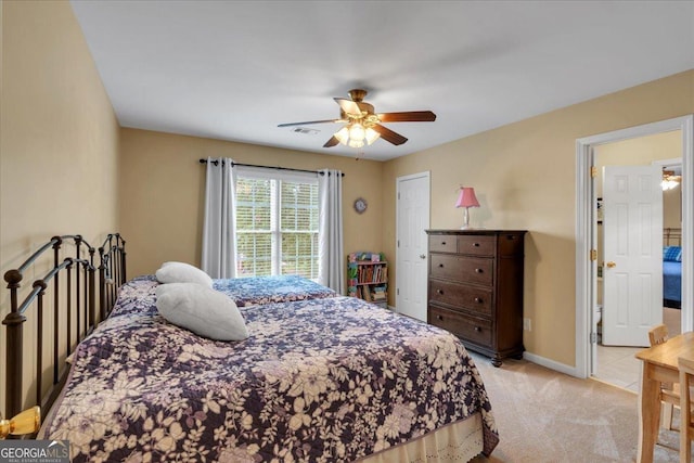 6034 Addington Dr NW, Acworth, GA 30101 - bedroom featuring baseboards, visible vents, light carpet, and ceiling fan