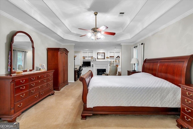 6034 Addington Dr NW, Acworth, GA 30101 - bedroom with visible vents, a fireplace, multiple windows, and light colored carpet
